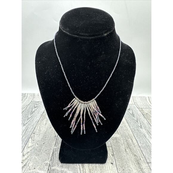 Express Costume Jewelry Necklace Signed Fringe Seed Bead Choker Boho Tribal 16" - Picture 1 of 6